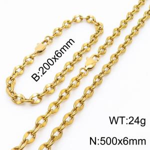 Stainless steel 500 * 6mm lip chain gold set - KS199687-Z