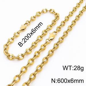 Stainless steel 600 * 6mm lip chain gold set - KS199689-Z