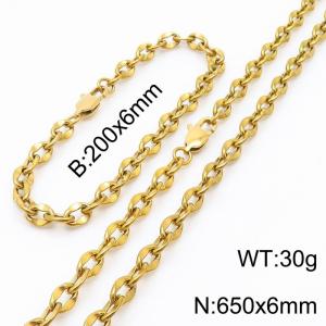 Stainless steel 650 * 6mm lip chain gold set - KS199690-Z