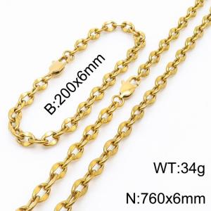 Stainless steel 760 * 6mm lip chain gold set - KS199692-Z