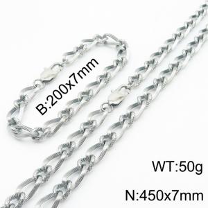Silver Color Stainless Steel Link Chain 200×7mm Bracelet 450×7mm Necklaces Jewelry Sets For Women Men - KS199707-Z