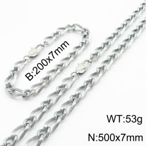 Silver Color Stainless Steel Link Chain 200×7mm Bracelet 500×7mm Necklaces Jewelry Sets For Women Men - KS199708-Z
