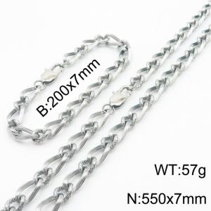 Silver Color Stainless Steel Link Chain 200×7mm Bracelet 550×7mm Necklaces Jewelry Sets For Women Men - KS199709-Z