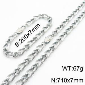 Silver Color Stainless Steel Link Chain 200×7mm Bracelet 710×7mm Necklaces Jewelry Sets For Women Men - KS199712-Z