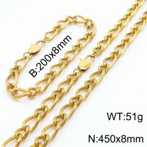 Gold Color Stainless Steel Link Chain 200×8mm Bracelet 450×8mm Necklaces Jewelry Sets For Women Men - KS199714-Z