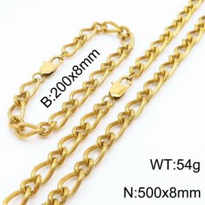 Gold Color Stainless Steel Link Chain 200×8mm Bracelet 500×8mm Necklaces Jewelry Sets For Women Men - KS199715-Z