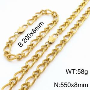 Gold Color Stainless Steel Link Chain 200×8mm Bracelet 550×8mm Necklaces Jewelry Sets For Women Men - KS199716-Z