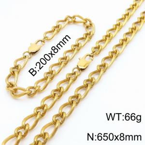 Gold Color Stainless Steel Link Chain 200×8mm Bracelet 650×8mm Necklaces Jewelry Sets For Women Men - KS199718-Z