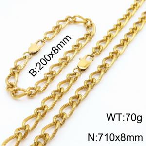Gold Color Stainless Steel Link Chain 200×8mm Bracelet 710×8mm Necklaces Jewelry Sets For Women Men - KS199719-Z