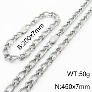 Silver Color Stainless Steel Link Chain 200×7mm Bracelet 450×7mm Necklaces Jewelry Sets For Women Men - KS199735-Z
