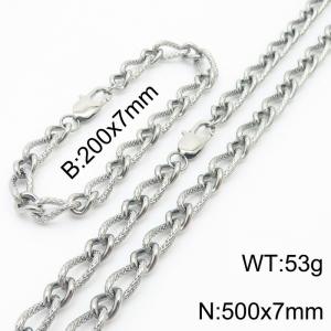 Silver Color Stainless Steel Link Chain 200×7mm Bracelet 500×7mm Necklaces Jewelry Sets For Women Men - KS199736-Z