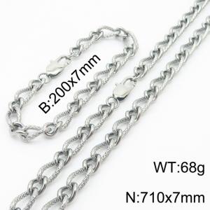 Silver Color Stainless Steel Link Chain 200×7mm Bracelet 710×7mm Necklaces Jewelry Sets For Women Men - KS199740-Z