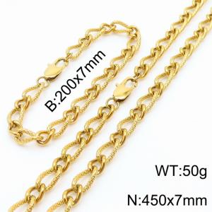 Gold Color Stainless Steel Link Chain 200×7mm Bracelet 450×7mm Necklaces Jewelry Sets For Women Men - KS199742-Z