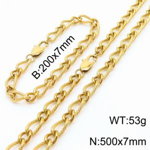 Gold Color Stainless Steel Link Chain 200×7mm Bracelet 500×7mm Necklaces Jewelry Sets For Women Men - KS199743-Z
