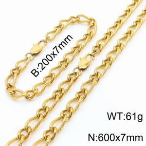 Gold Color Stainless Steel Link Chain 200×7mm Bracelet 600×7mm Necklaces Jewelry Sets For Women Men - KS199745-Z