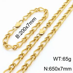 Gold Color Stainless Steel Link Chain 200×7mm Bracelet 650×7mm Necklaces Jewelry Sets For Women Men - KS199746-Z