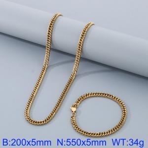 Personalized titanium steel whip chain 550 * 5mm gold set - KS199758-Z