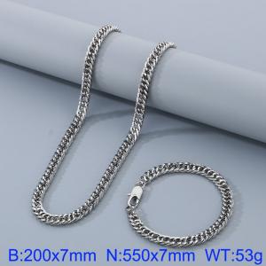 Simplified titanium steel double buckle chain 550 * 7mm steel color set - KS199765-Z