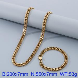 Simple titanium steel double buckle chain 550 * 7mm gold set - KS199772-Z