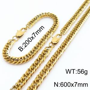 Simple titanium steel double buckle chain 600 * 7mm gold set - KS199773-Z