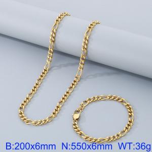 stainless steel 200x6mm&550x6mm special buckle 3：1 chain simple and fashionable gold sets - KS199828-Z