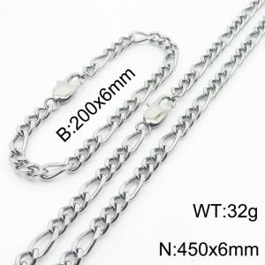 Punk 6mm Figaro Chain Stainless Steel 45cm Necklace And 20cm Bracelet Set - KS199833-Z