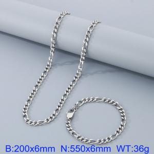 Punk 6mm Figaro Chain Stainless Steel 55cm Necklace And 20cm Bracelet Set - KS199835-Z