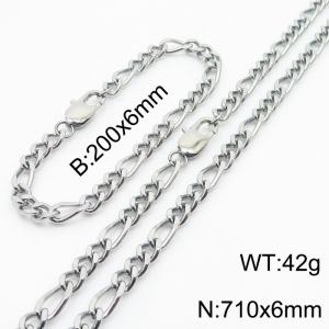 Punk 6mm Figaro Chain Stainless Steel 71cm Necklace And 20cm Bracelet Set - KS199838-Z