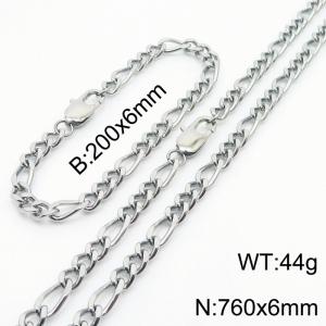 Punk 6mm Figaro Chain Stainless Steel 76cm Necklace And 20cm Bracelet Set - KS199839-Z