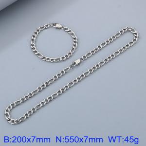 7mm simple fashion silver Stainless Steel 3:1NK Chain bracelet Necklace two-piece set - KS199898-Z