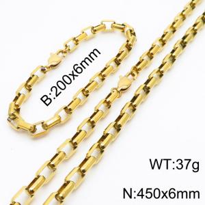 Gold Color Easy Hook Stainless Steel Box Chain Bracelet Necklace Jewelry Set - KS199917-Z