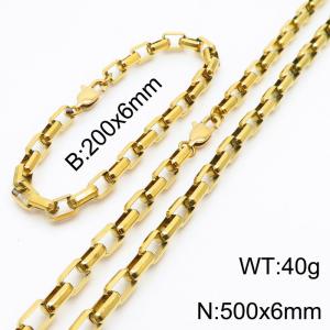 Gold Color Easy Hook Stainless Steel Box Chain Bracelet Necklace Jewelry Set - KS199918-Z