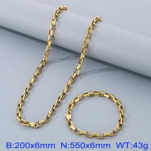 Gold Color Easy Hook Stainless Steel Box Chain Bracelet Necklace Jewelry Set - KS199919-Z