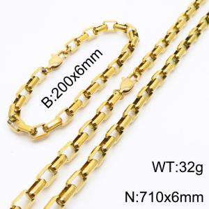 Gold Color Easy Hook Stainless Steel Box Chain Bracelet Necklace Jewelry Set - KS199922-Z