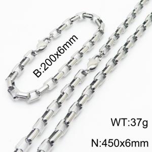 Stainless steel 200x6mm&450x6mm rectangle chain special clasp classic simple silver sets - KS199924-Z