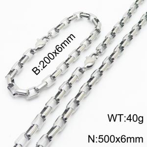 Stainless steel 200x6mm&500x6mm rectangle chain special clasp classic simple silver sets - KS199925-Z