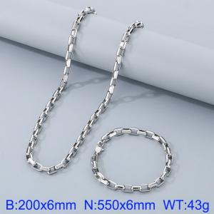 Stainless steel 200x6mm&550x6mm rectangle chain special clasp classic simple silver sets - KS199926-Z