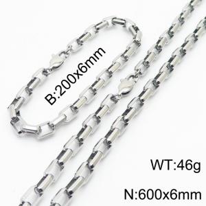 Stainless steel 200x6mm&600x6mm rectangle chain special clasp classic simple silver sets - KS199927-Z
