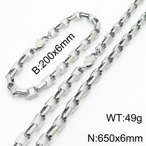 Stainless steel 200x6mm&650x6mm rectangle chain special clasp classic simple silver sets - KS199928-Z