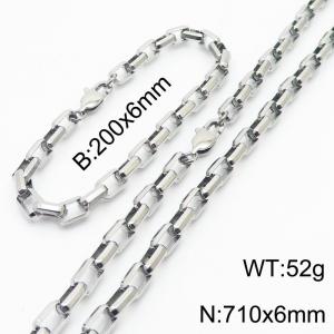 Stainless steel 200x6mm&710x6mm rectangle chain special clasp classic simple silver sets - KS199929-Z