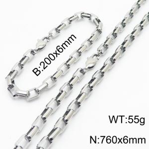 Stainless steel 200x6mm&760x6mm rectangle chain special clasp classic simple silver sets - KS199930-Z