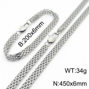 Silver Color Stainless Steel Wover Mesh Chain  450×6mm Necklaces 200×6mm Bracelets Jewelry SetsFor Women Men - KS199931-Z