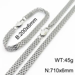 Silver Color Stainless Steel Wover Mesh Chain  710×6mm Necklaces 200×6mm Bracelets Jewelry SetsFor Women Men - KS199936-Z
