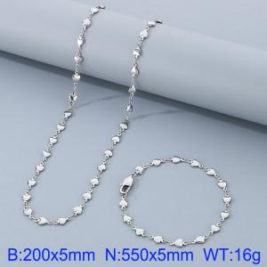 Silver Color Stainless Steel Heart Chain 550×5mm Necklaces 200×5mm Bracelet s Jewelry Sets For Women Men - KS199961-Z