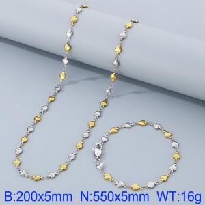 Gold Silver Color Stainless Steel Heart Chain 550×5mm Necklaces 200×5mm Bracelet s Jewelry Sets For Women Men - KS199968-Z
