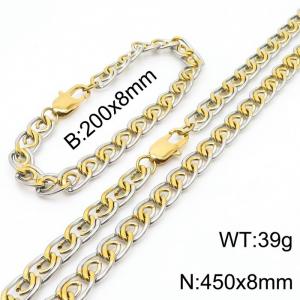 8mm45cm&8mm20cm fashionable stainless steel paper clip chain mixed color bracelet necklace two-piece set - KS200015-Z