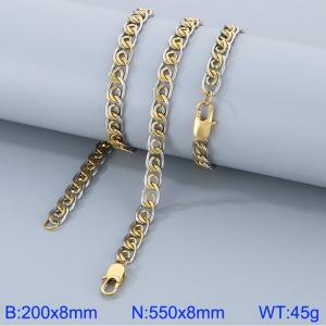 8mm55cm&8mm20cm fashionable stainless steel paper clip chain mixed color bracelet necklace two-piece set - KS200017-Z