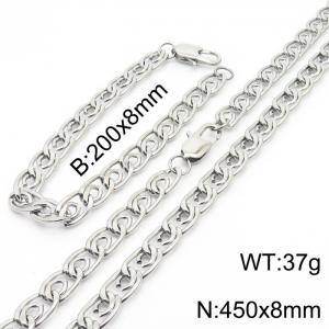 8mm45cm&8mm20cm Fashion Stainless Steel Paper Clip Chain Steel Color Bracelet Necklace Two Piece Set - KS200022-Z