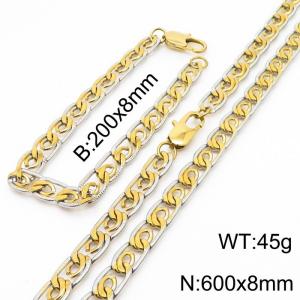 8mm60cm&8mm20cm fashionable stainless steel edge pressing paper clip chain mixed color bracelet necklace two-piece set - KS200032-Z