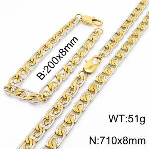 8mm71cm&8mm20cm fashionable stainless steel edge pressing paper clip chain mixed color bracelet necklace two-piece set - KS200034-Z
